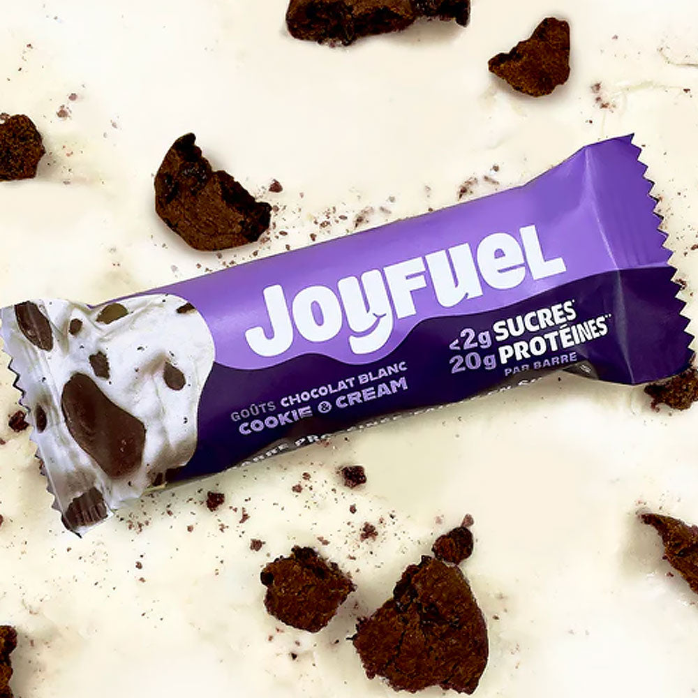 JOYFUEL : Chocolat blanc et cookie cream : x12 barres protéinées