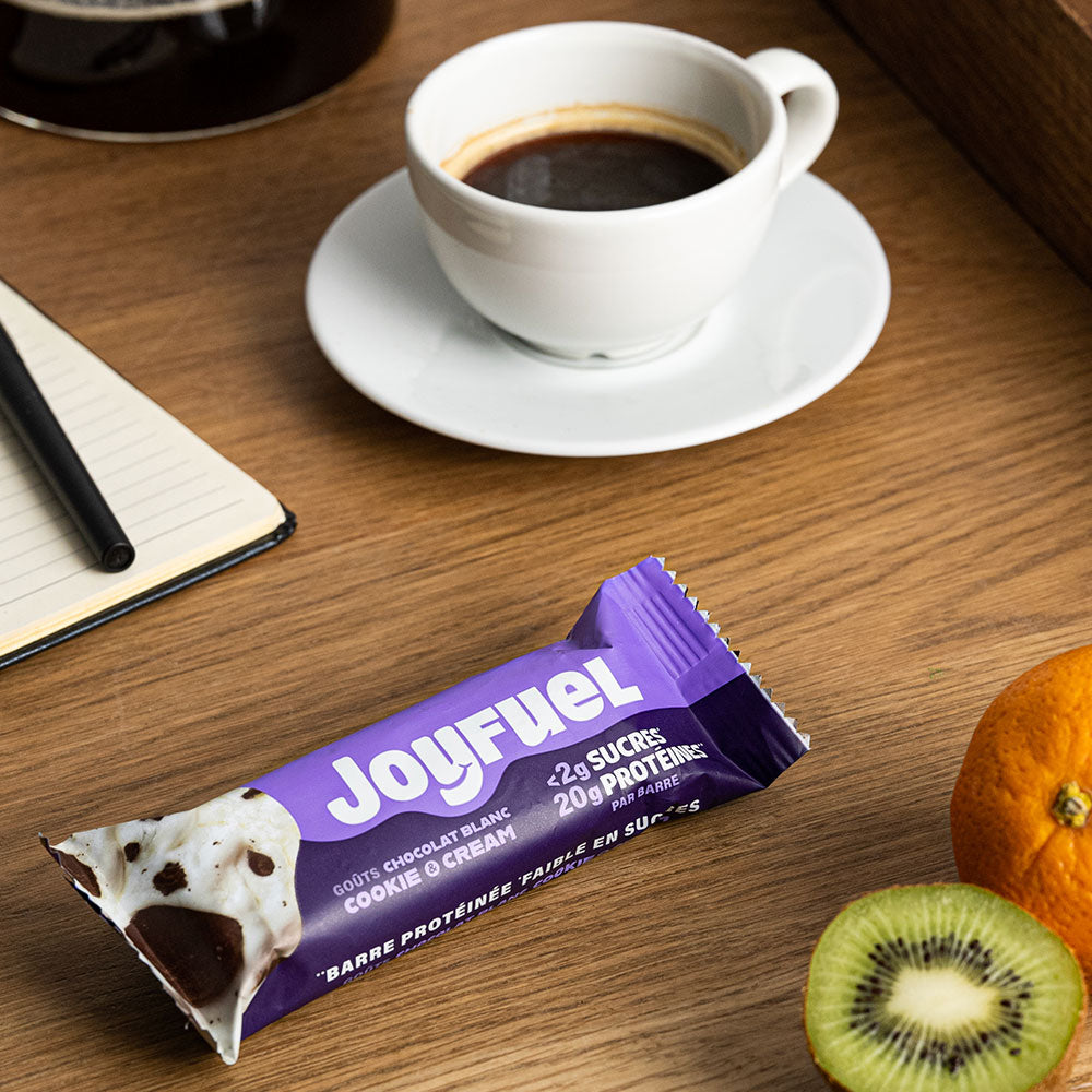 JOYFUEL : Chocolat blanc et cookie cream : x12 barres protéinées